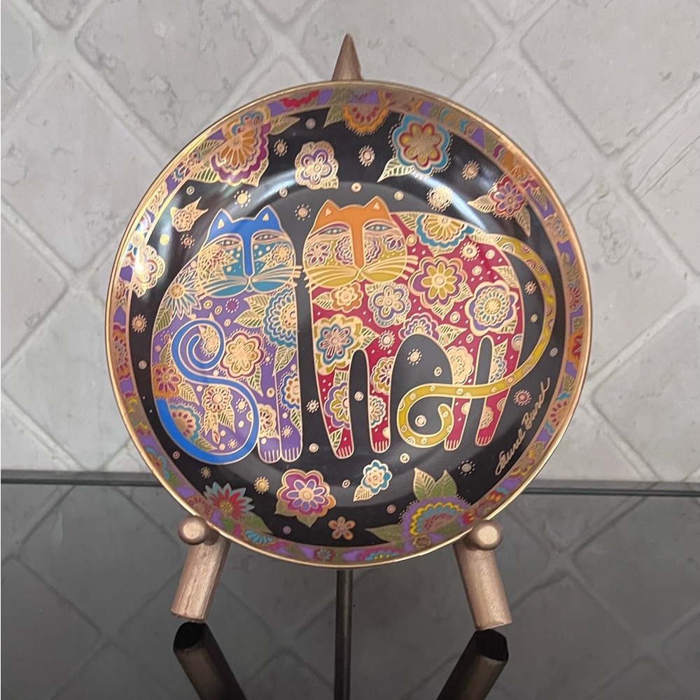 Laurel Burch Flowering Felines Cat Ceramic Plate